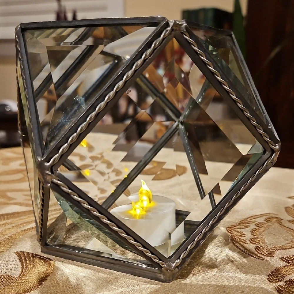Geometric Glass Candle Holder/Terrarium/Suncatcher, Refracts Light Beautifully